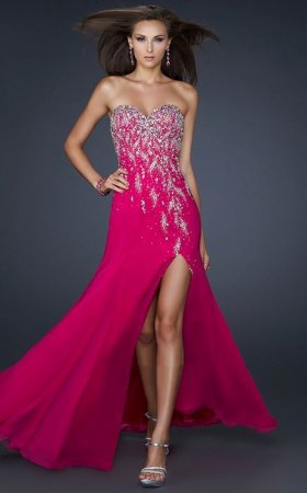 Chic Magenta Strapless Heart Shaped Side Split Long Prom Dress